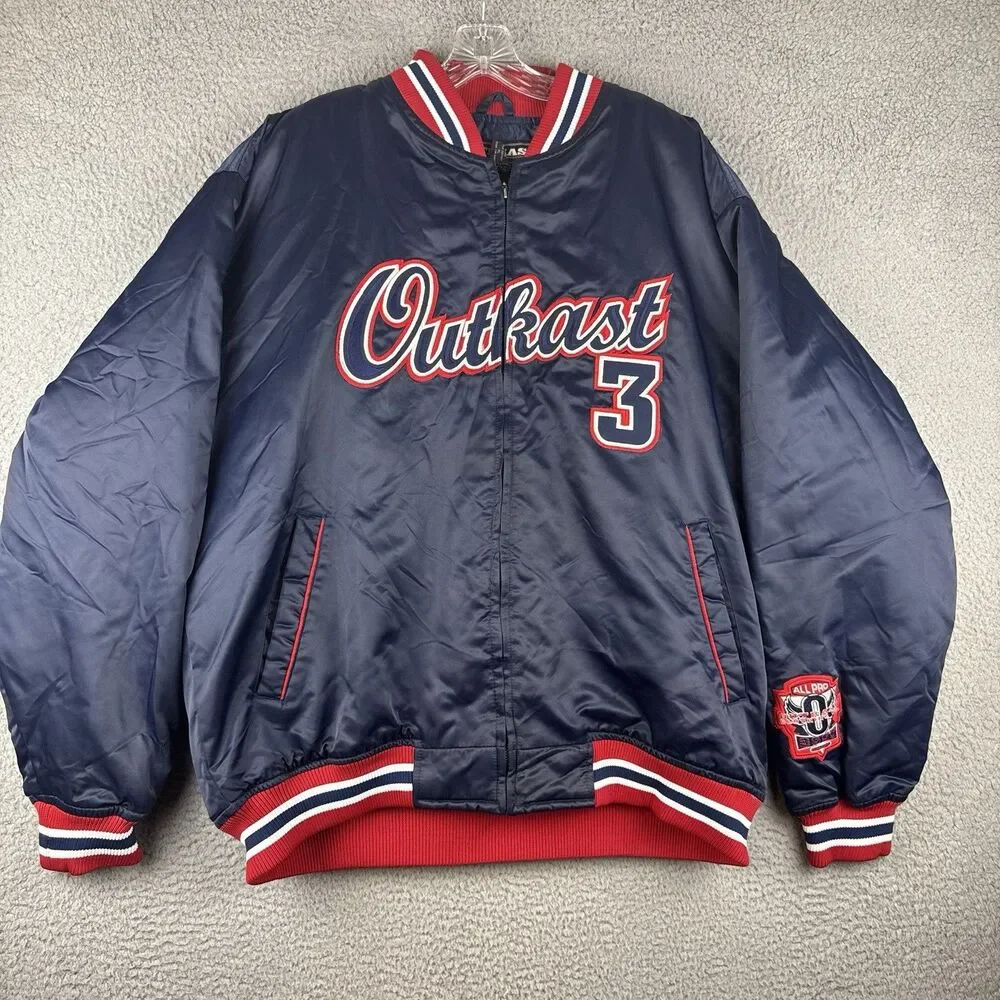 OutKast Clothing Co Satin Bomber Jacket XL Navy ALL PRO 3000 Hip Hop Vintage